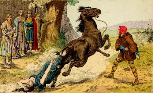 Supplice de la mort de Brunehaut attachée à la queue d'un cheval